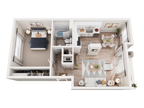 Floor plan for 1 bed, 1 bath, 650 sqft